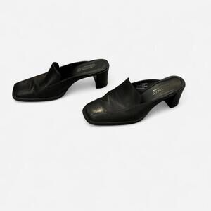 Y2K Black Leather Square Toe Mule Heels Size 7